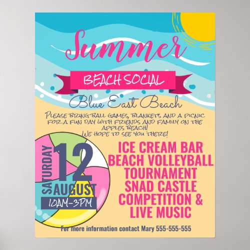 beach social school PTO flyer and poster template