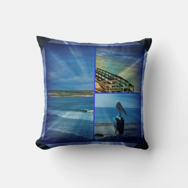 Beach Sparkle Collage, Photo Frame Lounge Cushion. Throw Pillow (Front)