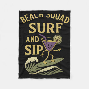 Beach Squad Surf And Sip Retro Surfing Tail Graphi Fleece Blanket