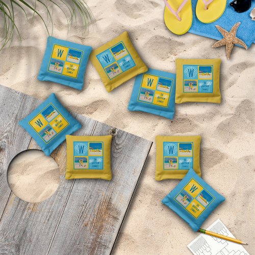  Beach Squares Monogam Photo Cornhole Bags