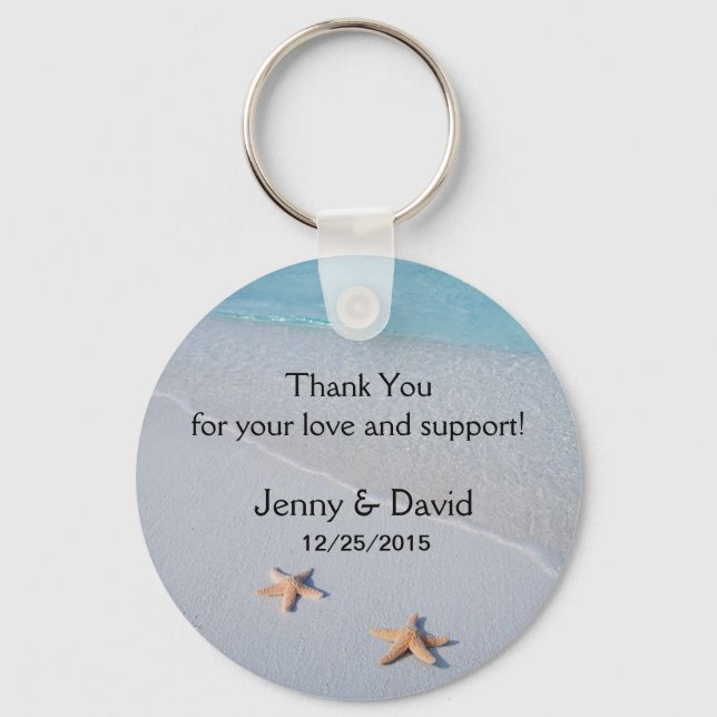 Beach Star Fish Love Personalized Wedding Favor Keychain (Front)