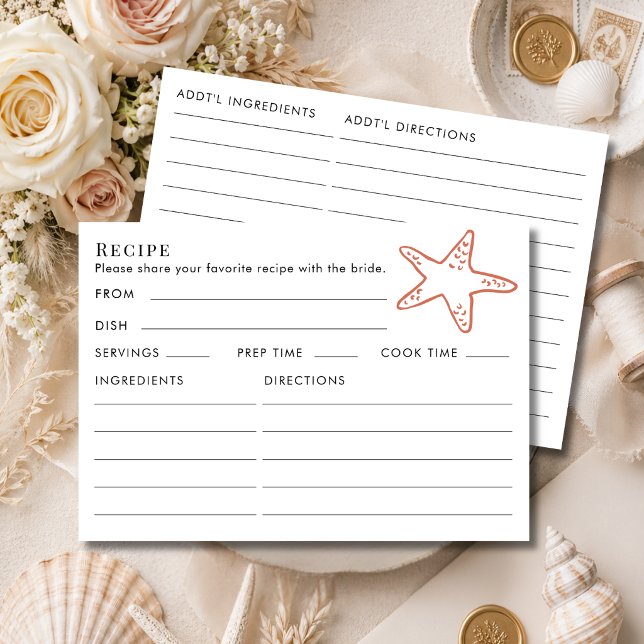 Beach Star Themed Recipe For Bride Bridal Shower Enclosure Card (Creator Uploaded)
