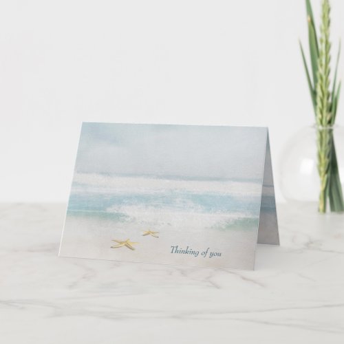 Beach starfish and ocean surf watercolor card