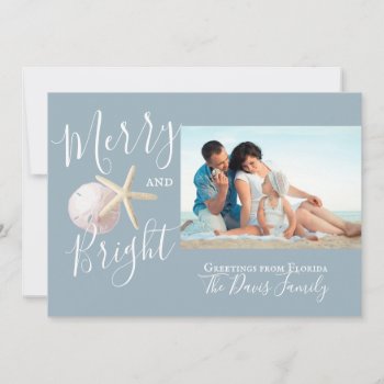 Beach Starfish And Sand Dollar Photo Holiday Card by happygotimes at Zazzle