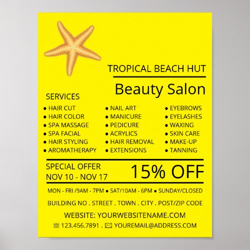 Beach Starfish Beautician Beauty Salon Advert Poster