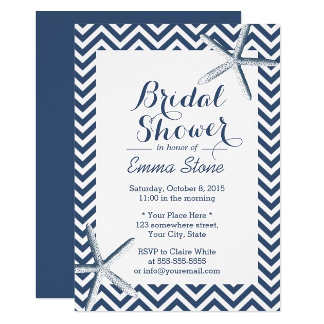 Beach Starfish Chevron Stripes Bridal Shower Invitation