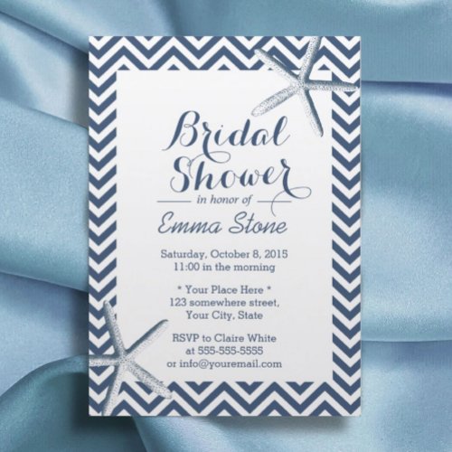 Classy Starfish Chevron Stripes Bridal Shower Personalized Announcement