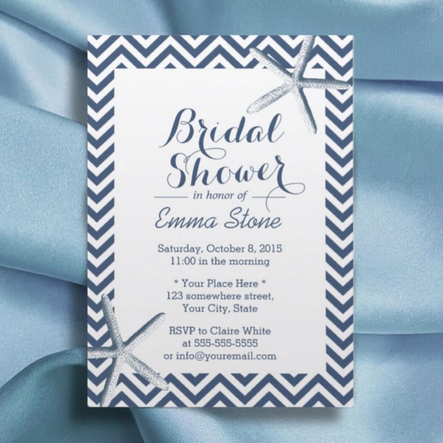 Beach Starfish Chevron Stripes Bridal Shower Invitation (Creator Uploaded)