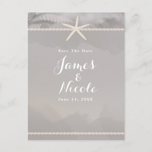 Beach Starfish Chic Grey Engagement Save the Date Postcard