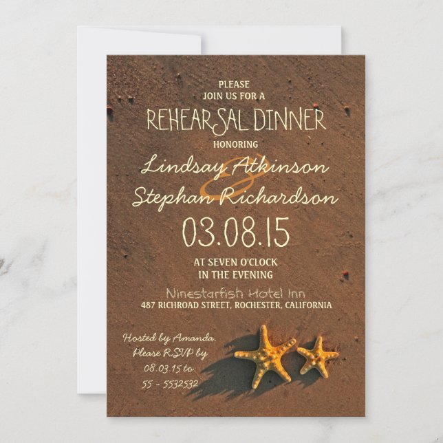 beach starfish couple rehearsal dinner invitations (Front)