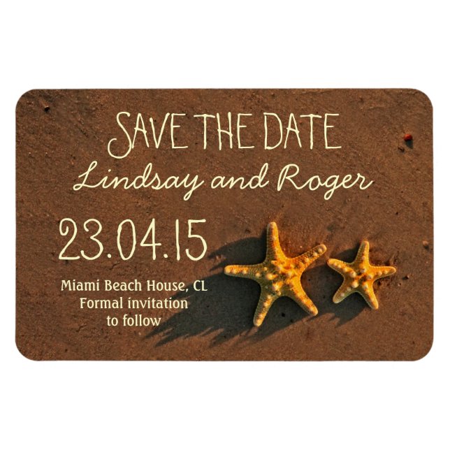 beach starfish couple save the date magnets (Horizontal)