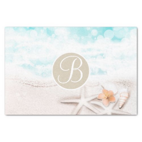 Beach Starfish Elegant Monogram Letter Initial Tissue Paper