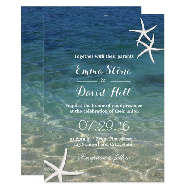 Beach Starfish Elegant Summer Wedding Invitation