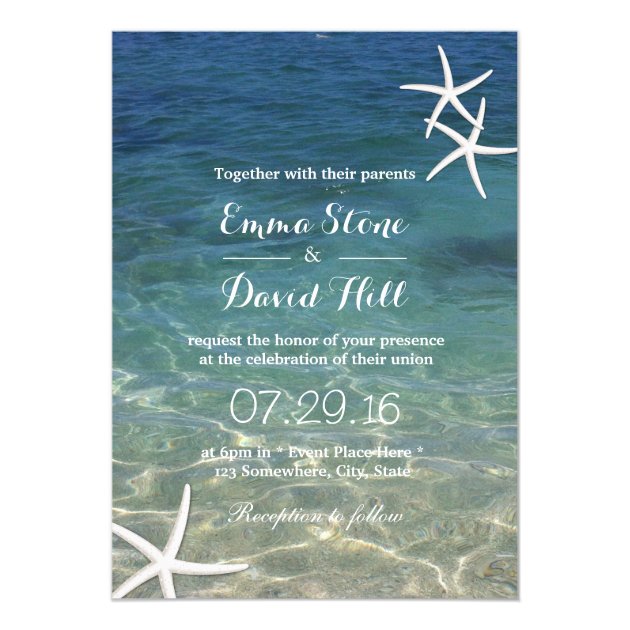 Beach Starfish Elegant Summer Wedding Invitation
