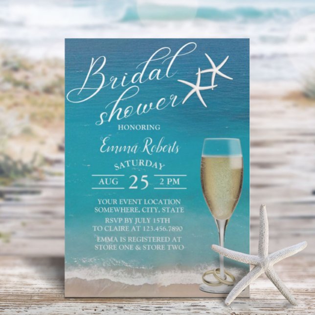 Beach Starfish Elegant Typography Bridal Shower Invitation (Creator Uploaded)