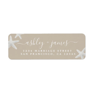 Beach Starfish Gray Wedding Return Address Label