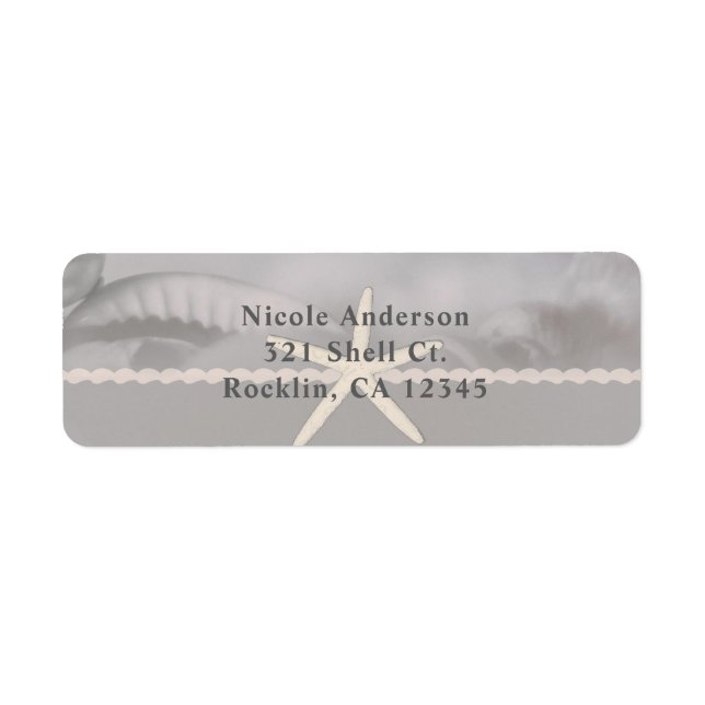 Beach Starfish Grey Chic Elegant Invitation Label (Front)