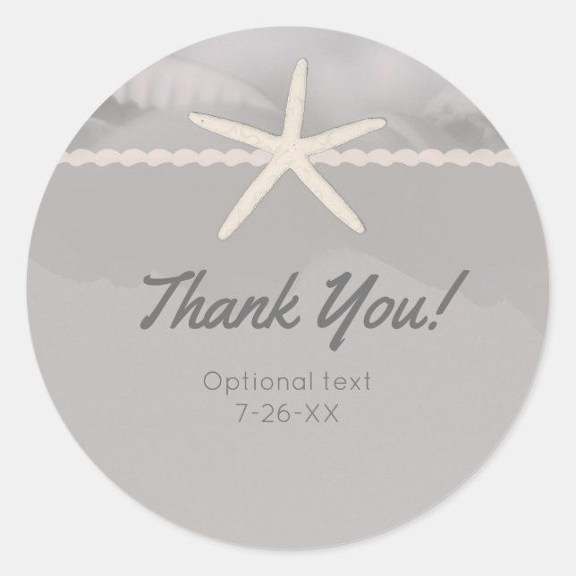 Beach Starfish Grey Chic Elegant Wedding Favor Classic Round Sticker (Front)