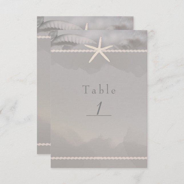 Beach Starfish Grey Chic Table Number Card (Front/Back)