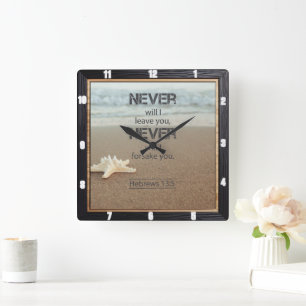Beach Starfish Hebrews 13:5  Square Wall Clock