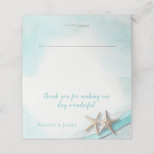 Beach Starfish Lace and Ribbon Turquoise Place Card