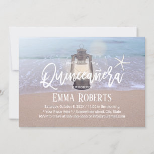 Beach Starfish & Lantern Quinceanera 15 Birthday Invitation