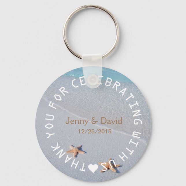 Beach Starfish Love Personalized Wedding Favor Keychain (Front)