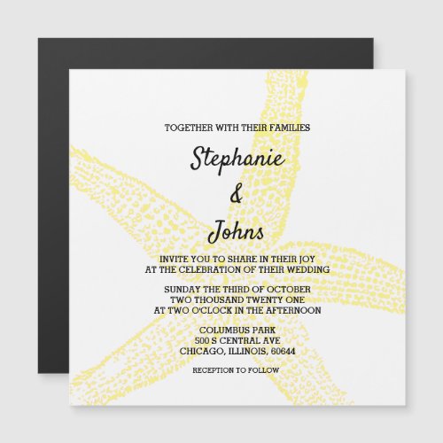 Beach Starfish Nautical Yellow White Theme Wedding Magnetic Invitation