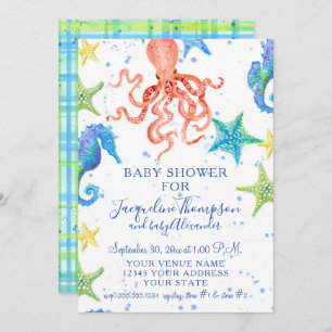 Beach Starfish Octopus Seahorse Boy Baby Shower Invitation