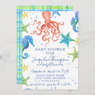 Beach Starfish Octopus Seahorse Boy Baby Shower  Invitation