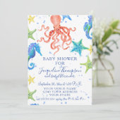 Beach Starfish Octopus Seahorse Boy Baby Shower  Invitation (Standing Front)