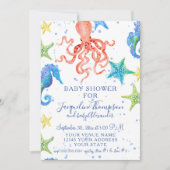 Beach Starfish Octopus Seahorse Boy Baby Shower  Invitation (Front)