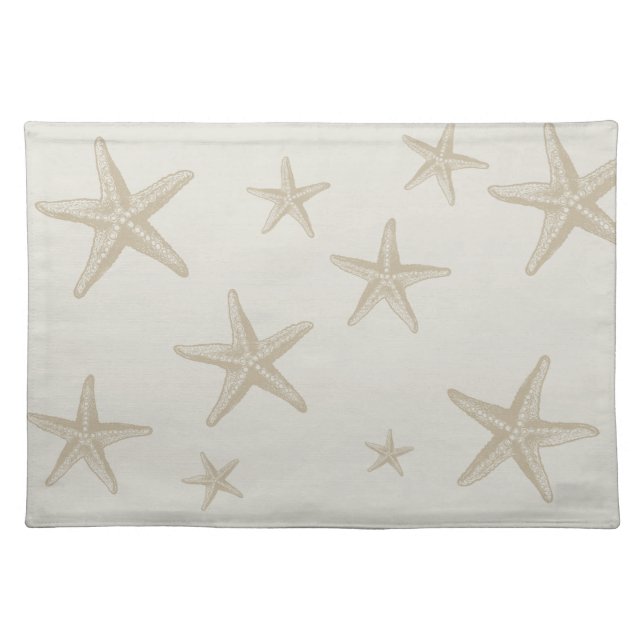 Beach Starfish Pattern Coastal Tan Sand Cloth Placemat (Front)
