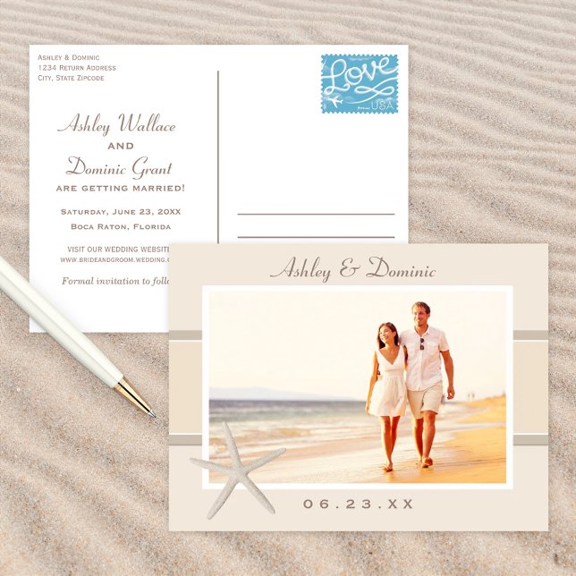 Beach Starfish Photo Save the Date Announcement Postcard (Creator Uploaded)