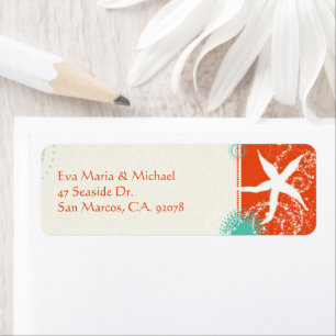 Beach Starfish Red Aqua Wedding Return Address Label