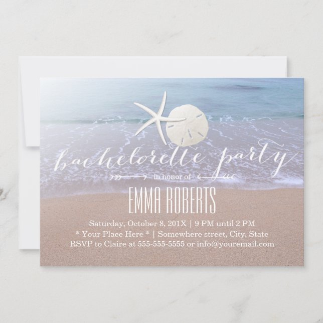 Beach Starfish & Sand Dollar Bachelorette Party Invitation (Front)