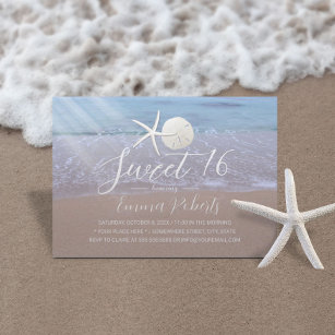 Beach Starfish & Sand Dollar Elegant Sweet 16 Invitation