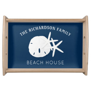 Beach Starfish Sand Dollar Navy Blue  Serving Tray