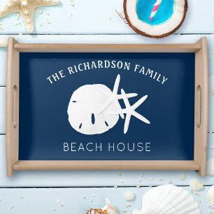 Beach Starfish Sand Dollar Navy Blue  Serving Tray