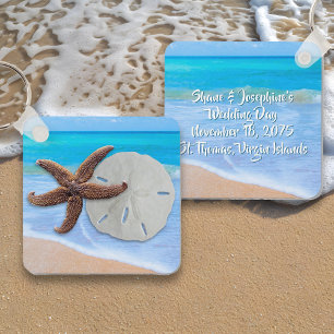 Beach Starfish Sand Dollar Wedding Favor Keychain