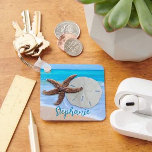 Beach Starfish Sand Dollar Wedding Favor Keychain