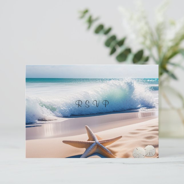 Beach Starfish Sand Waves  RSVP Card (Standing Front)