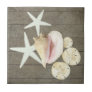 Beach Starfish Sanddollar Conch Shells Rustic Wood Ceramic Tile