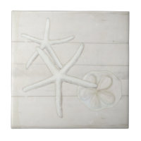 Beach Starfish Sanddollar Shells White Washed Wood