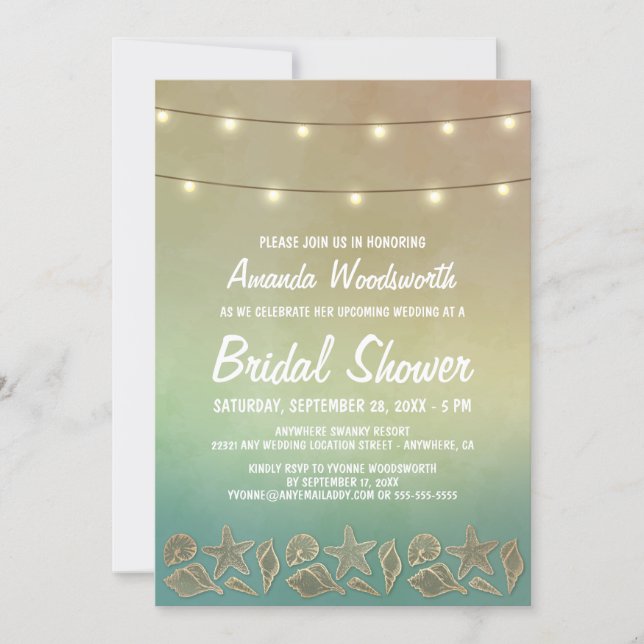 Beach Starfish Seashell Bridal Shower Invitations (Front)