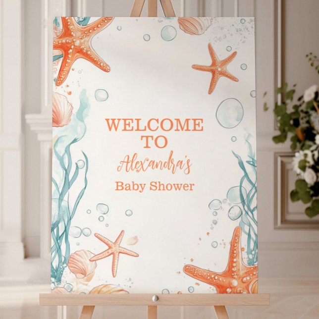 Beach Starfish & Seashells Elegant Baby Shower Foam Board (Creator Uploaded)