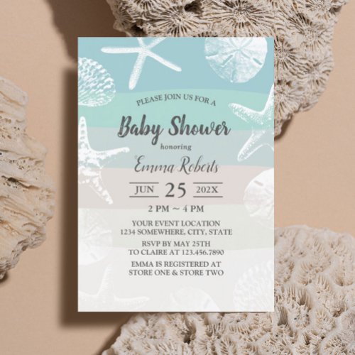 Beach Starfish  Seashells Elegant Baby Shower Invitation