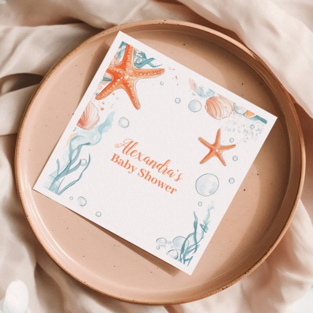 Beach Starfish & Seashells Elegant Baby Shower Napkins (Creator Uploaded)