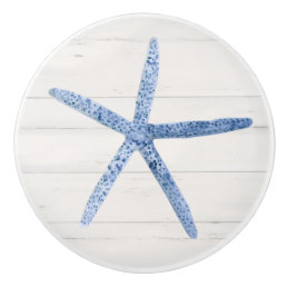 Beach Starfish Shell Modern Blue White Barn Wood Ceramic Knob