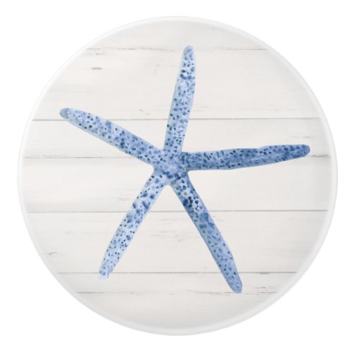 Beach Starfish Shell Modern Blue White Barn Wood Ceramic Knob